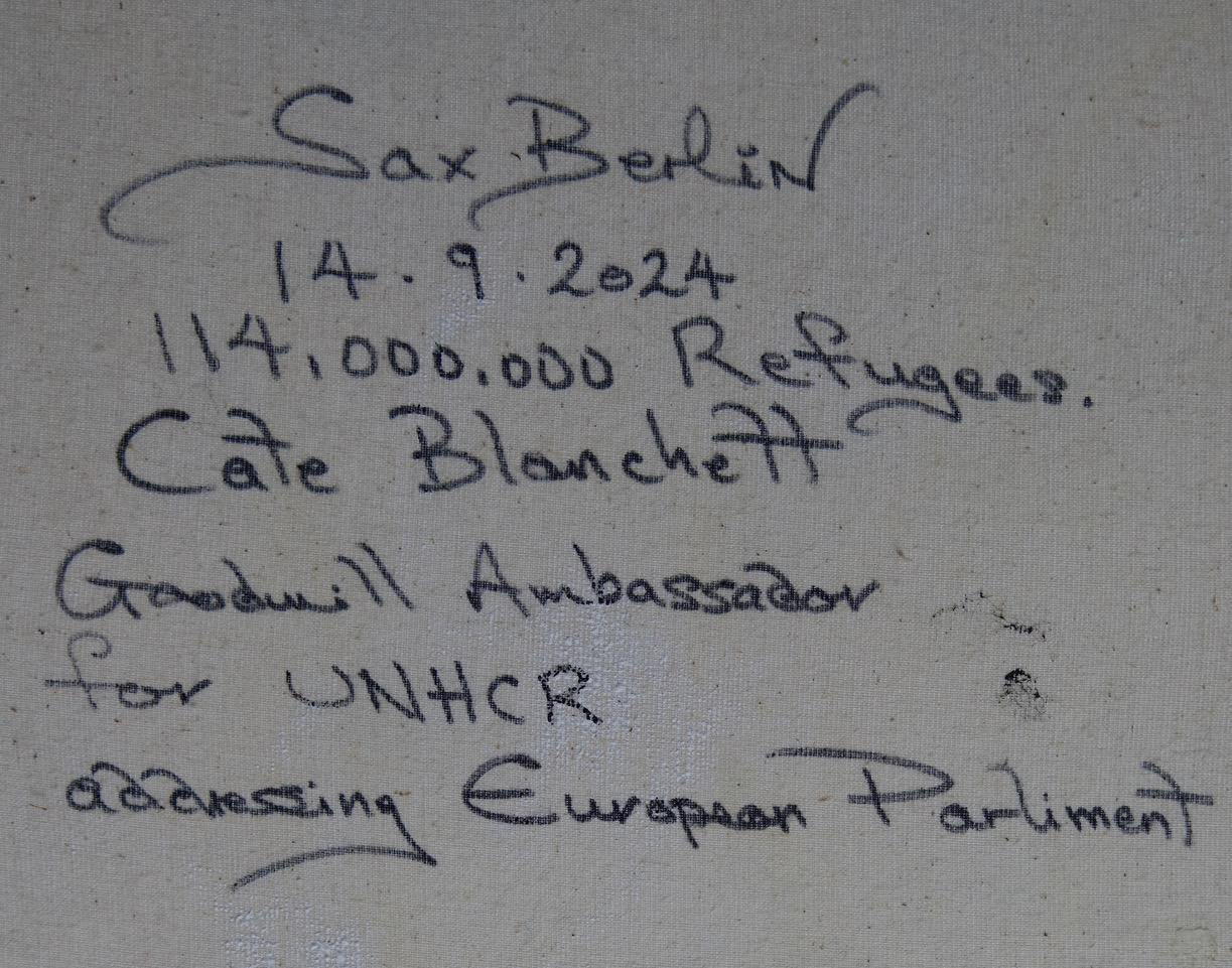 114, 000, 000 Refugiados. - Figurative Painting Negro de Sax Berlin