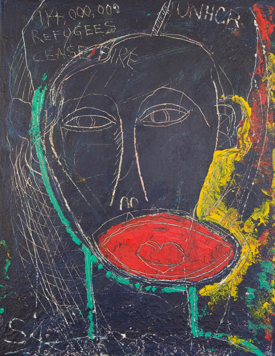 Figurative Painting de Sax Berlin - 114, 000, 000 Refugiados.