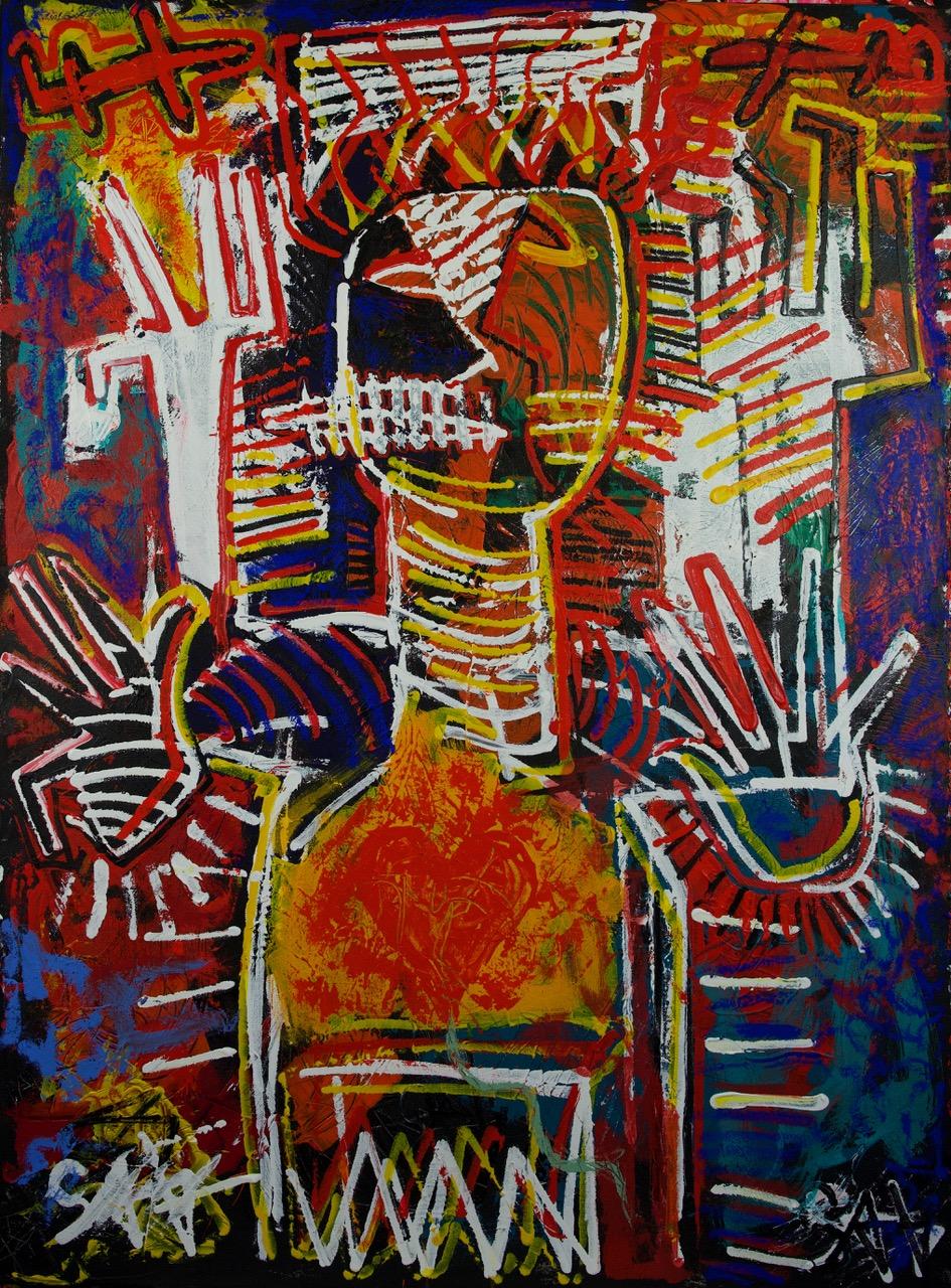 This Neo-expressionist piece from Berlin's Atlantic studio conveys all the immediacy of creating street art or graffiti. Outsider and street/graffiti artists have, since the inception of the genre worked undercover of darkness, thrilling to the