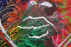 BASQUIAT : Atrapados en el fuego cruzado:  Gran cuadro al óleo neoexpresionista