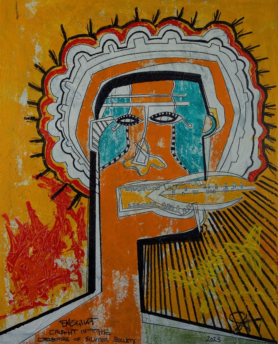 Basquiat . Pris dans le feu croisé d'A Silver. - Mixed Media Art de Sax Berlin