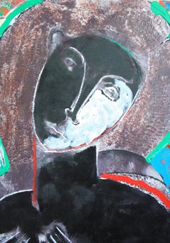 "Black Narcissus"  Contemporary Mixed Media Figurative Painting