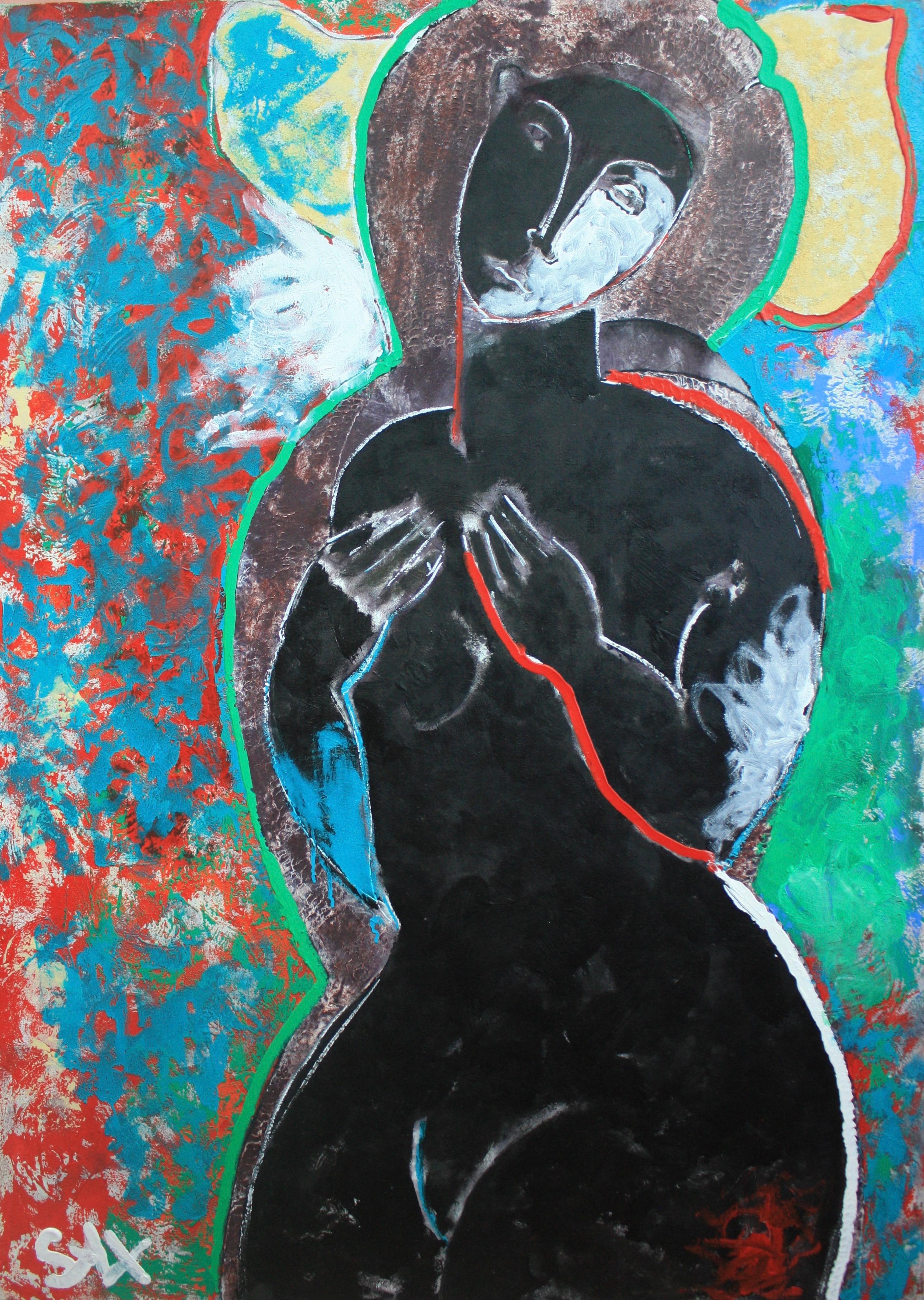 "Black Narcissus"  Contemporary Mixed Media Figurative Painting