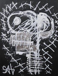 Crâne noir.  Peinture néo-expressionniste contemporaine
