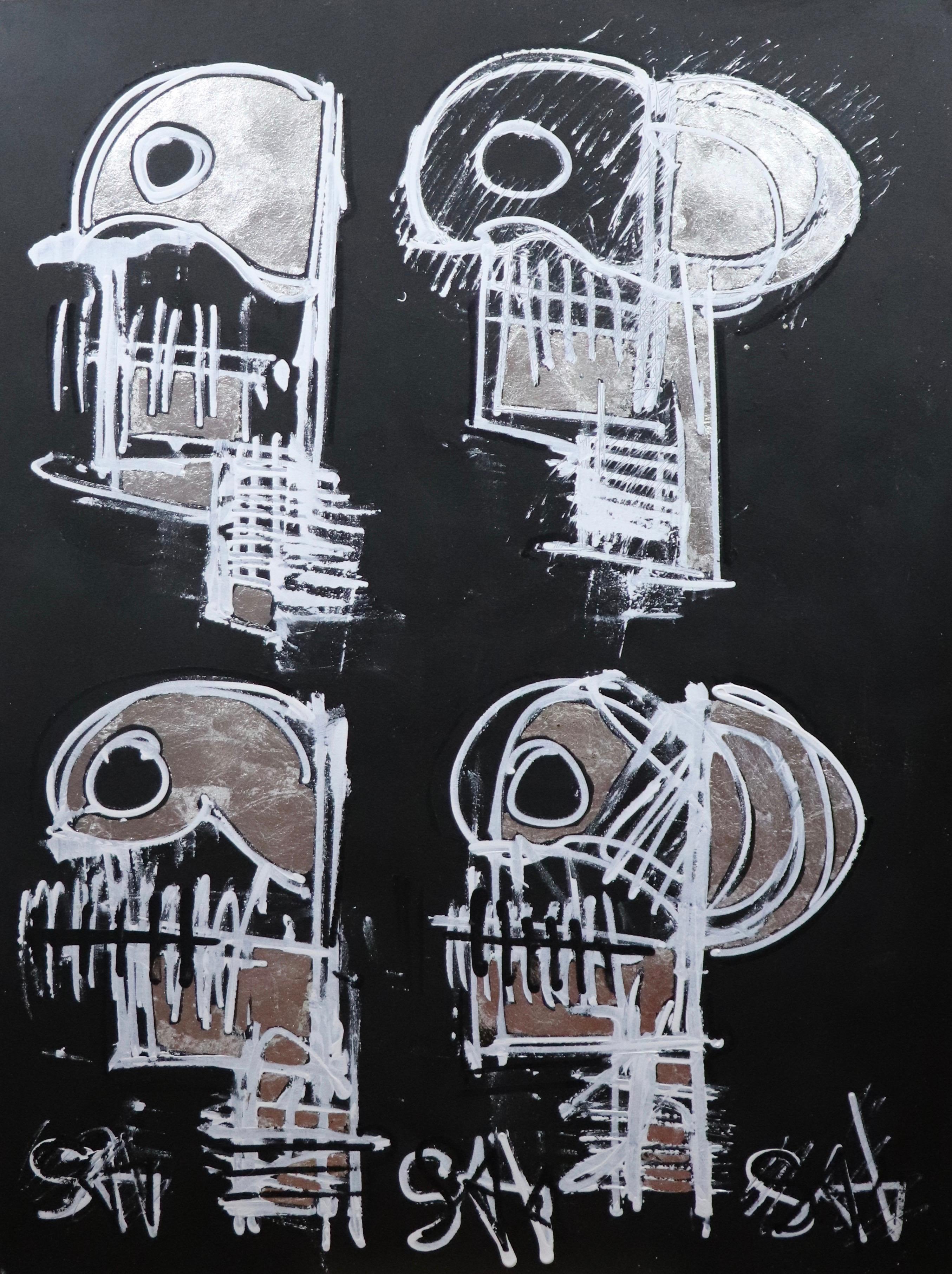 Sax Berlin Figurative Painting – Schwarze Totenköpfe.  Zeitgenössische neoexpressionistische Malerei