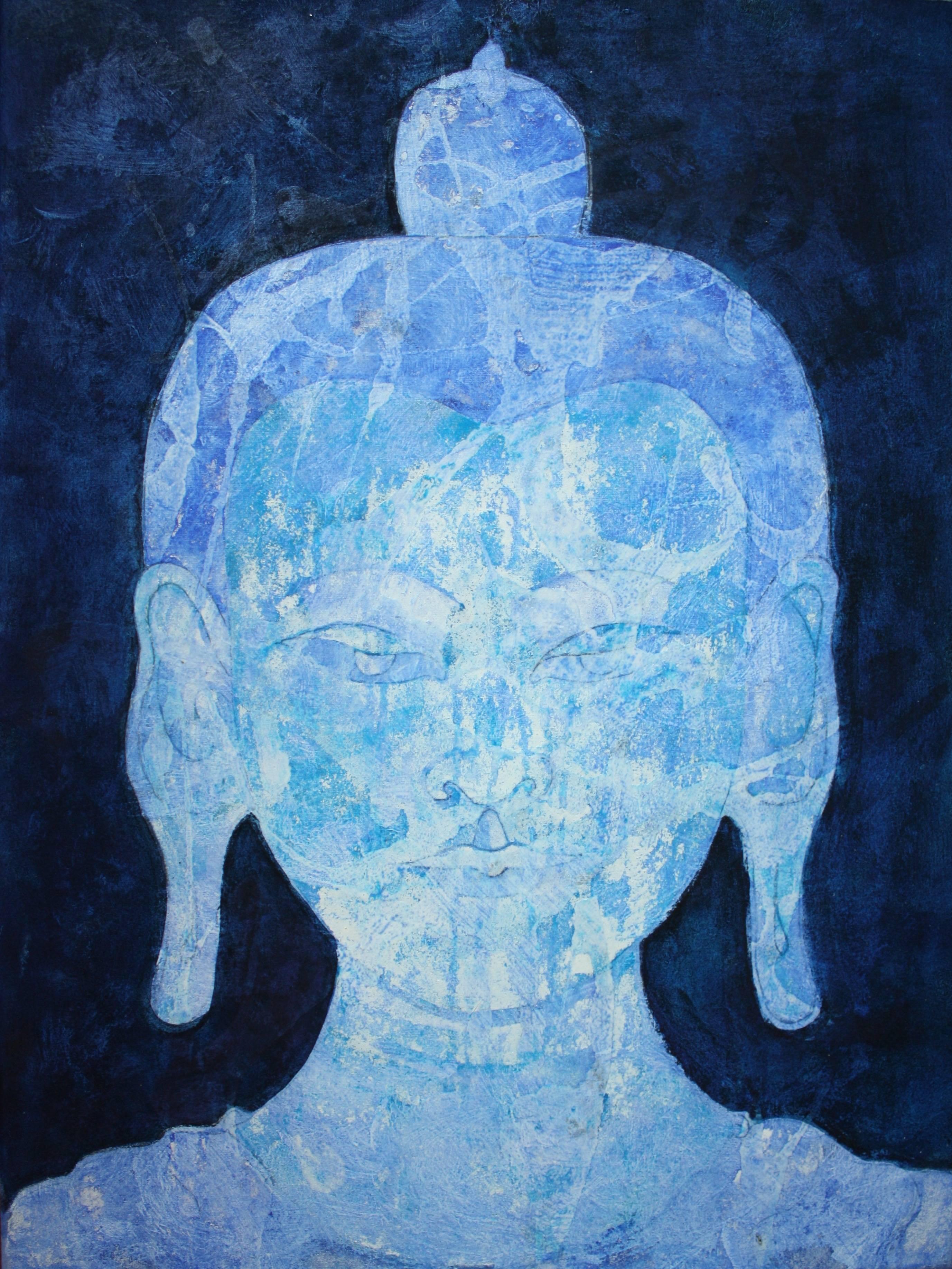 Sax Berlin Figurative Painting - Blue Crystal Maitreya. Contemporary Buddha Painting