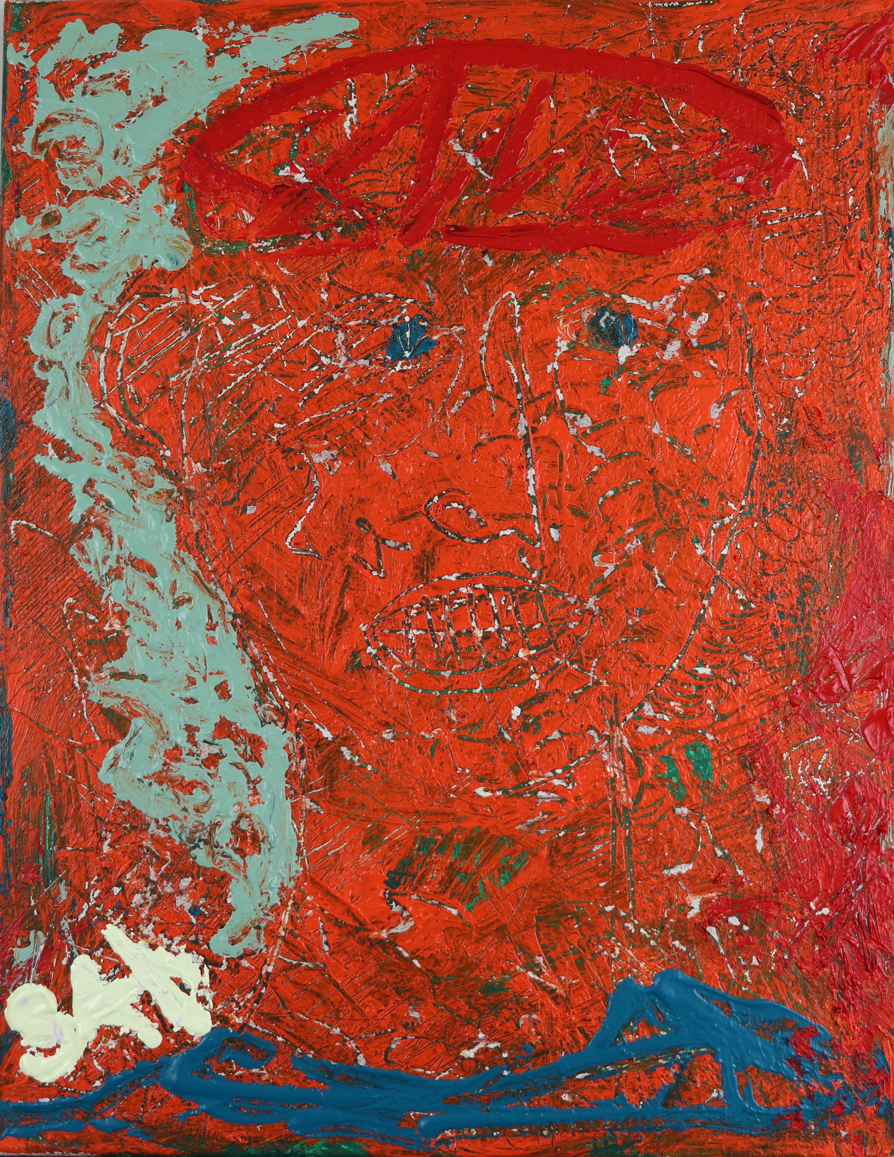 Sax Berlin Figurative Painting - Blue Eyed Guardian. Contemporary Neo Expressionist Oil Painting