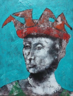 Arlequin bleu. Peinture à l'huile figurative contemporaine