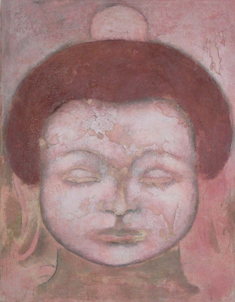 Sax Berlin Portrait Painting – Der geknackte Buddha. Zeitgenössisches Buddha-Gemälde
