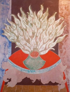"Fiori di fuoco". Grande pittura ad olio di natura morta contemporanea