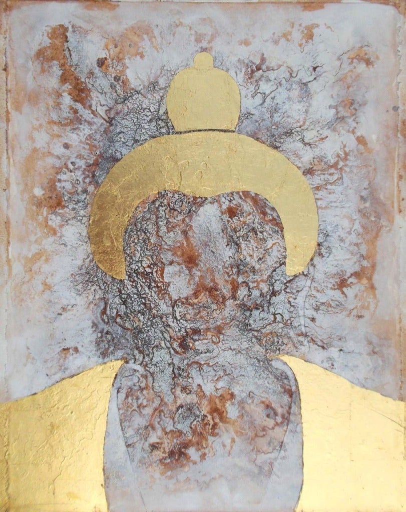 Golden Buddha:  Oil and Gold Leaf on Canvas - Painting by Sax Berlin