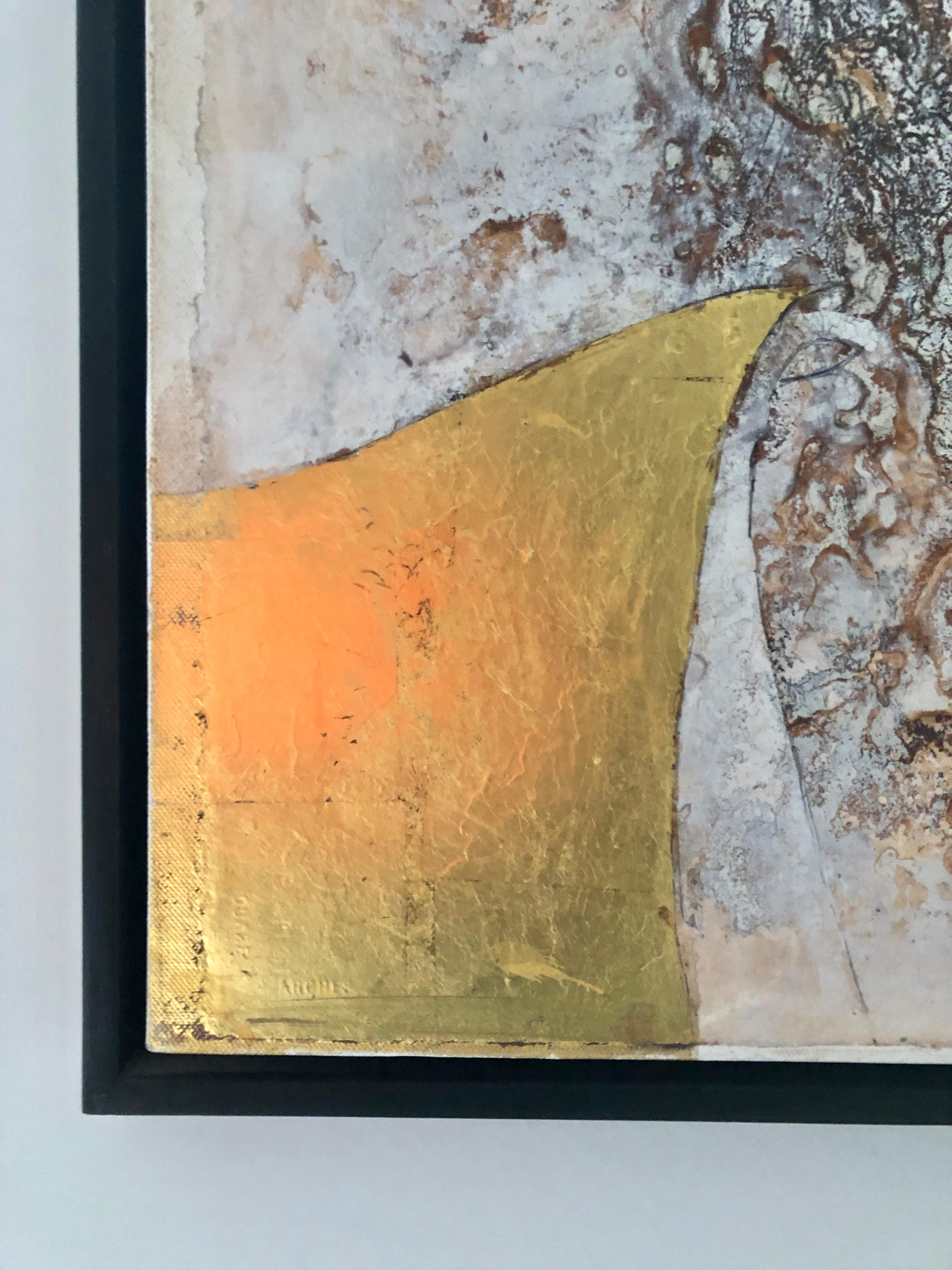 Golden Buddha:  Oil and Gold Leaf on Canvas For Sale 1
