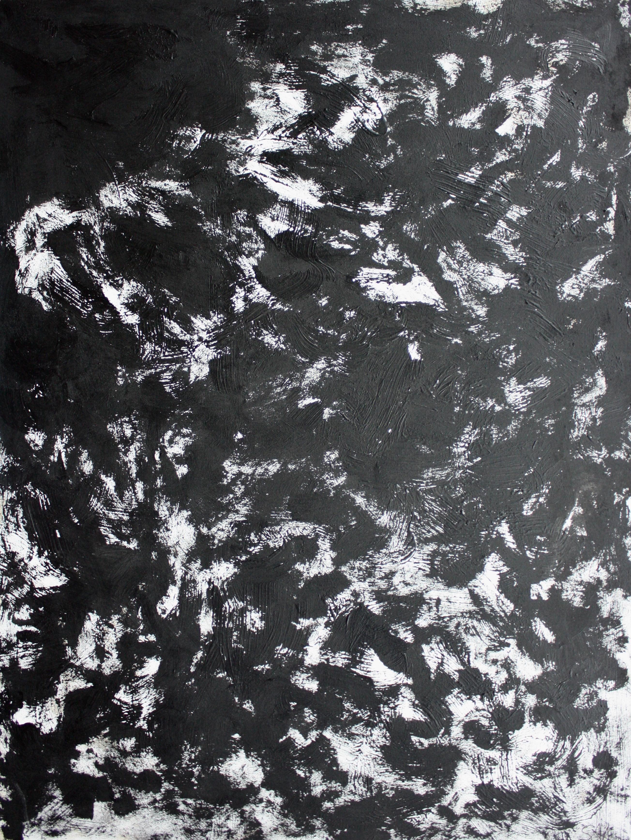 Grande peinture abstraite en noir et blanc « Grande Expression » de Sax Berlin