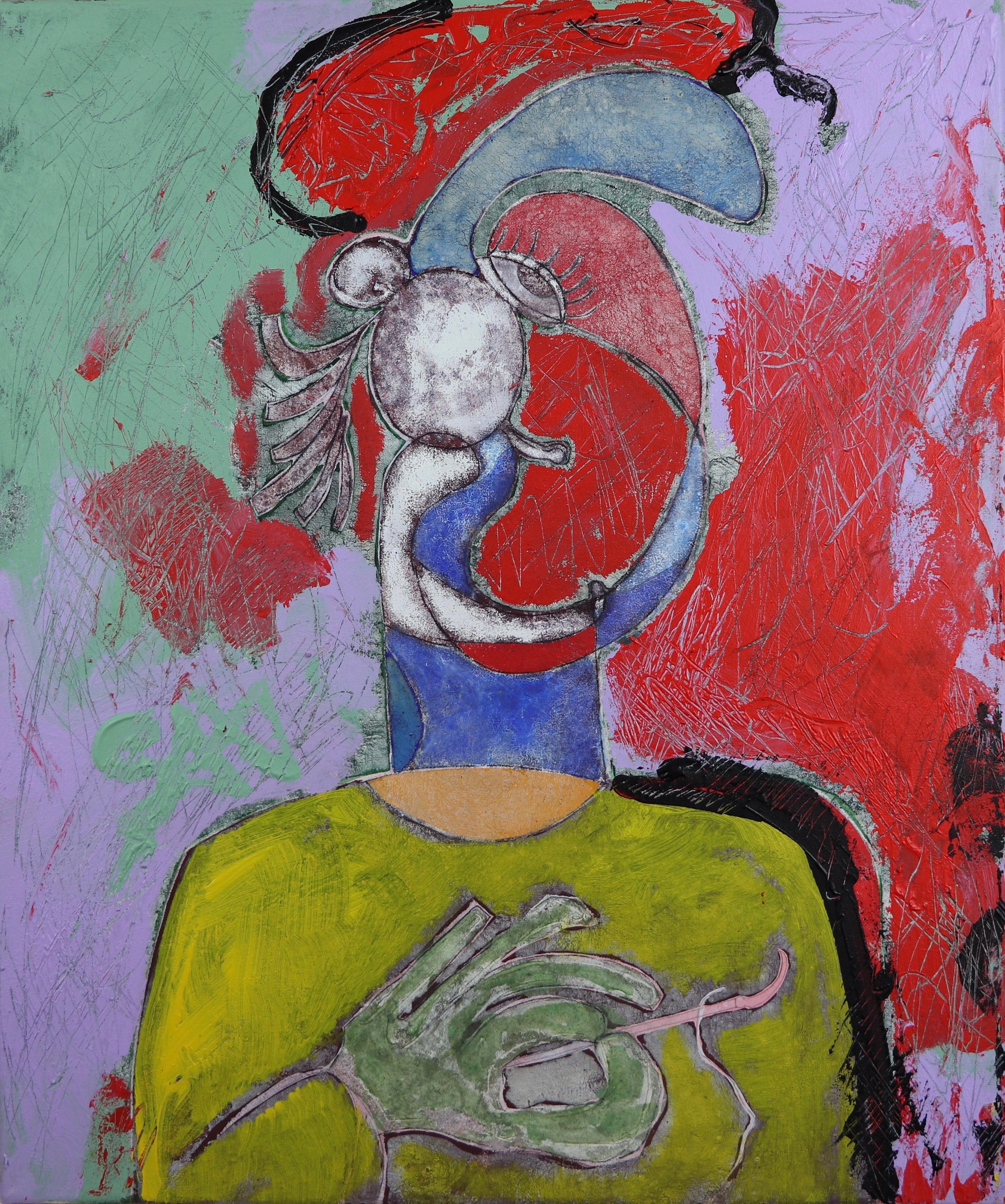 Sax Berlin Figurative Painting - Guardian Angel Selfie. Neo Expressionist Painting