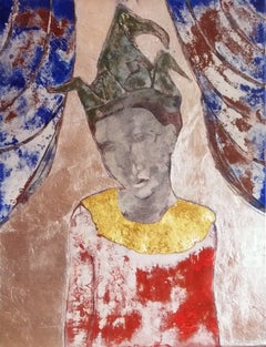 El collar de oro de Harlequin: Contemporáneo  Pintura figurativa en técnica mixta