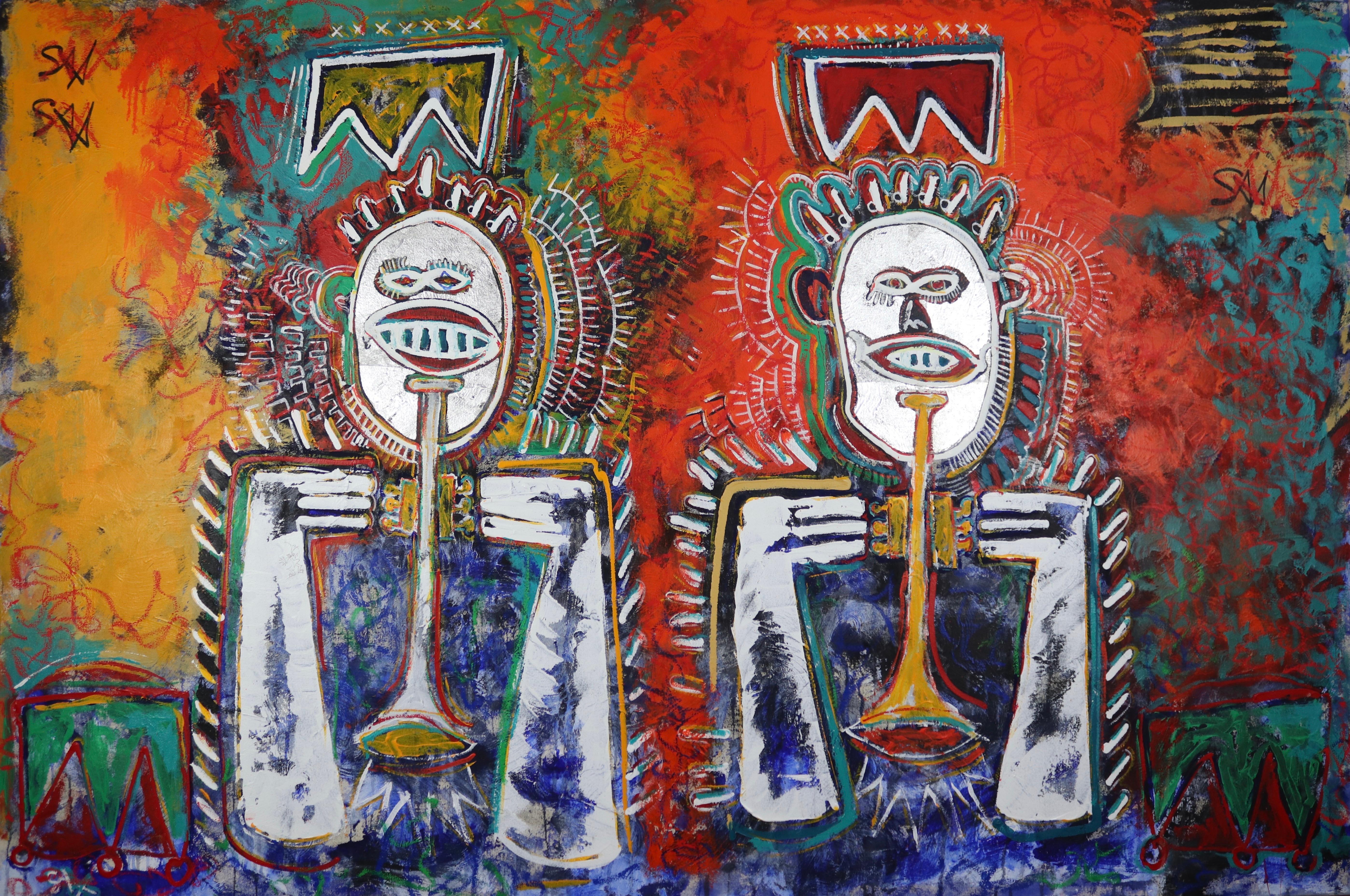 "Jazz Kats, Mo Better Blues" Expressionniste abstrait contemporain  Peinture