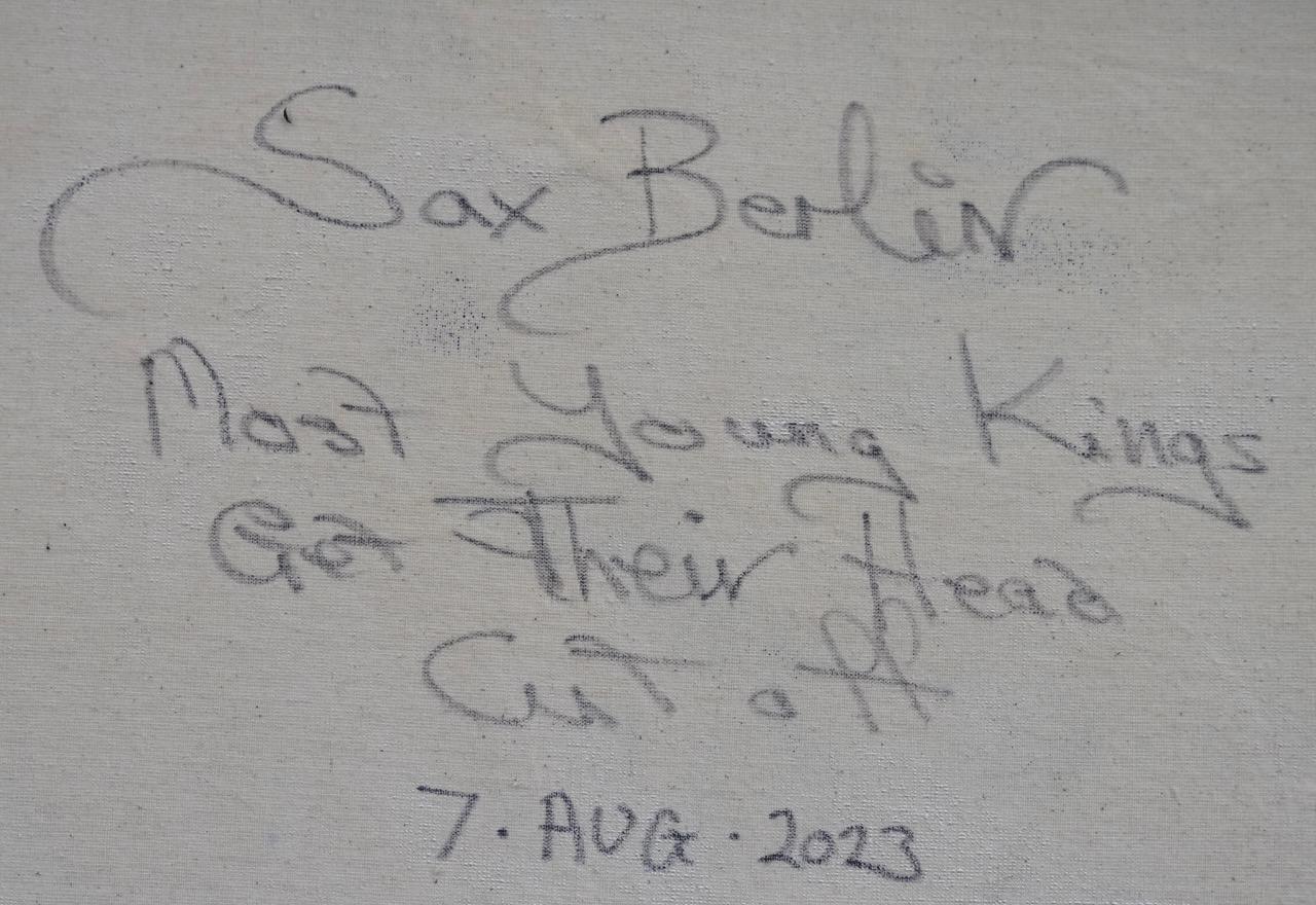Most Young Kings Get Their Head Cut Off - Gray Abstract Painting by Sax Berlin