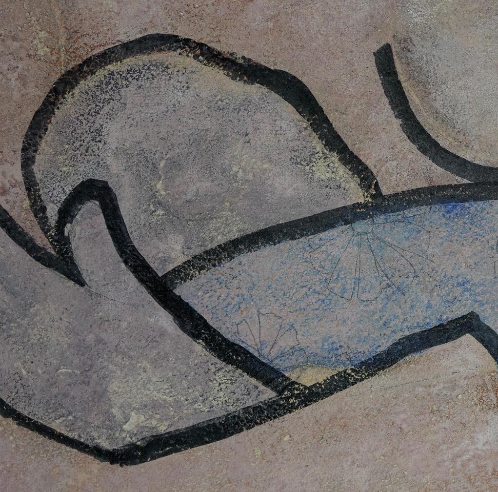 Madre con hijo:  Pintura al óleo figurativa contemporánea - Figurative Painting Gris de Sax Berlin
