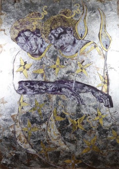 "Peace To America" (Paix à l'Amérique) grand format Contemporary  Huile, feuille d'or et d'argent  Peinture