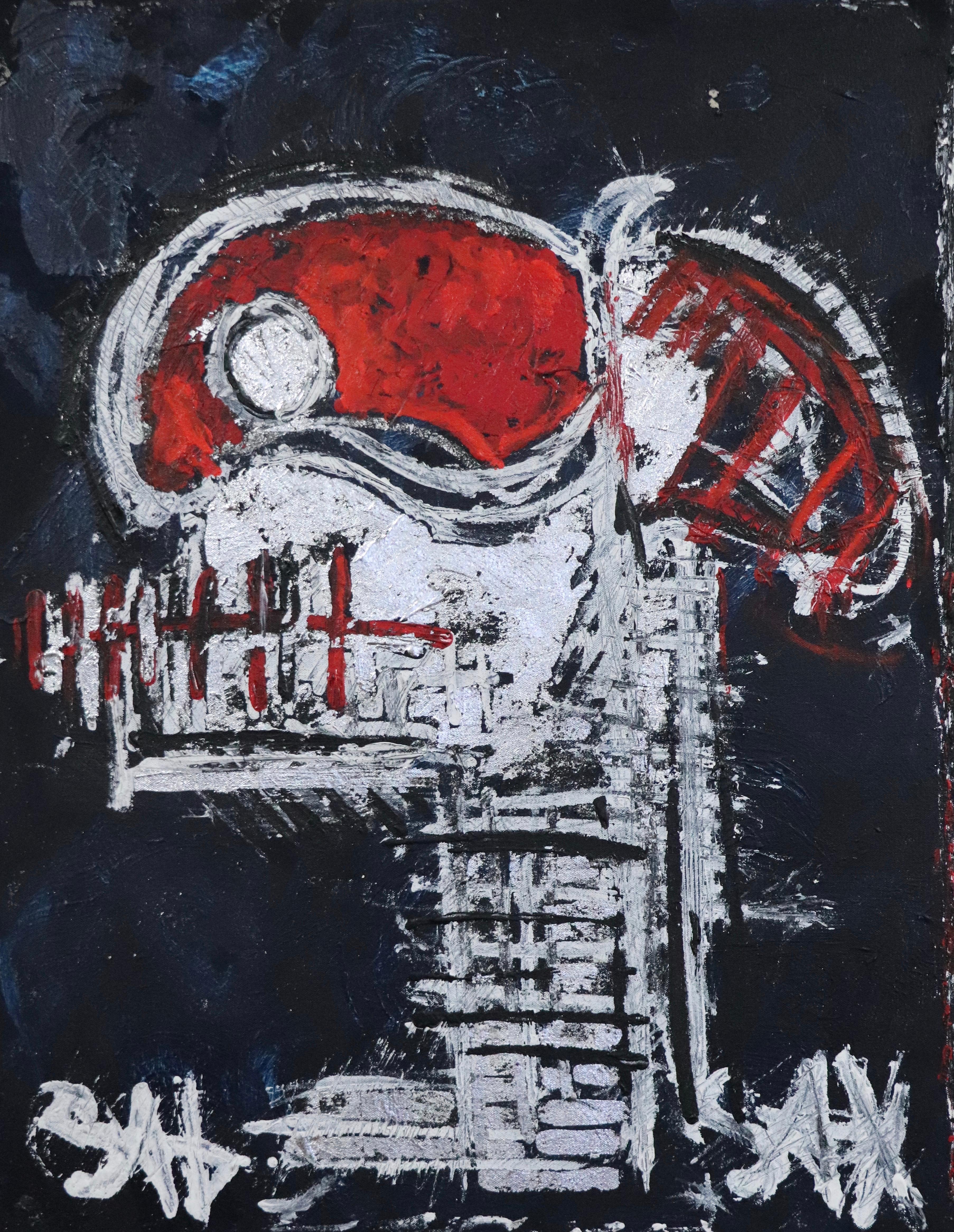 Sax Berlin Figurative Painting – Roter Schädel.  Zeitgenössische neoexpressionistische Malerei