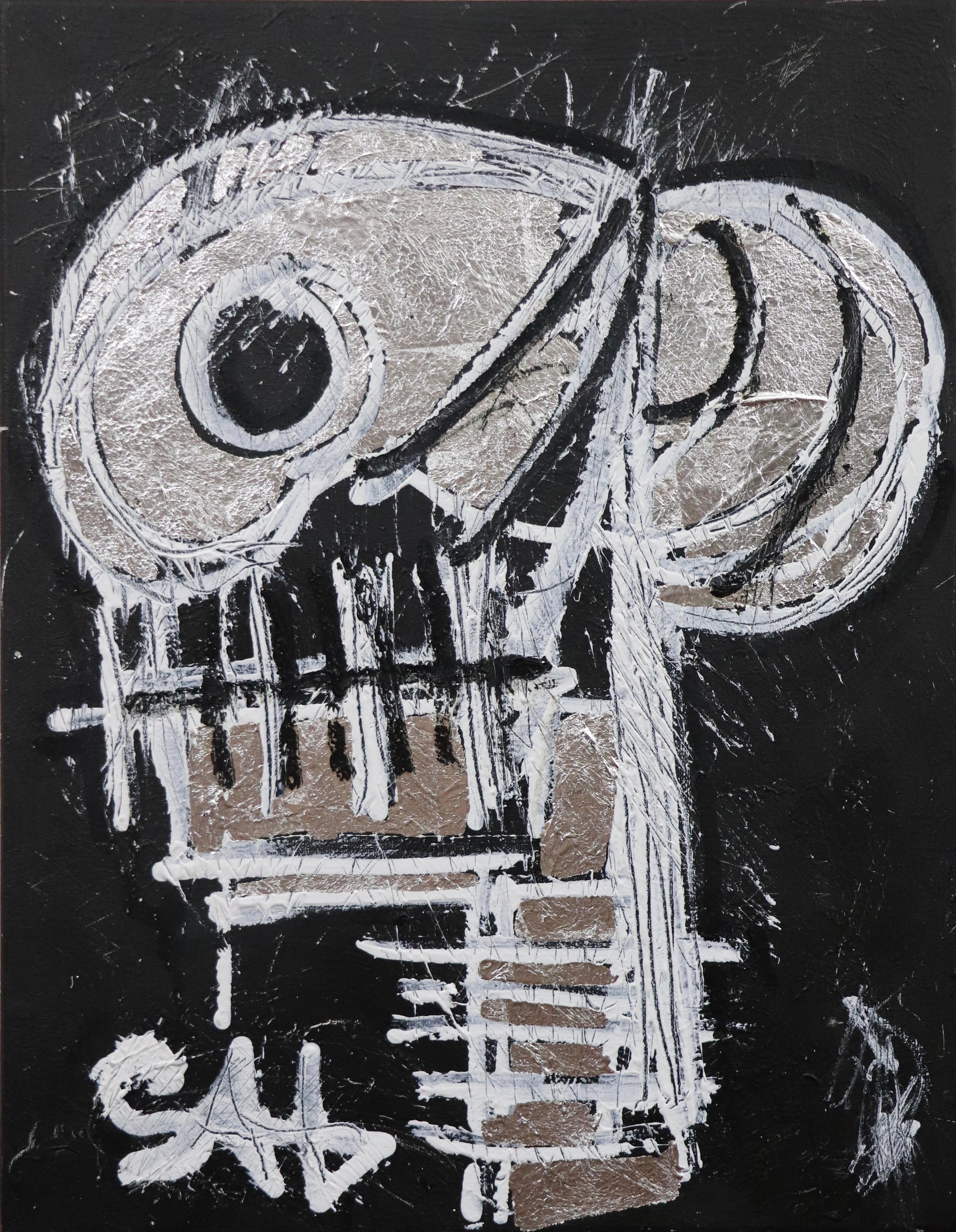 Figurative Painting de Sax Berlin - Cráneo de Plata.  Pintura neoexpresionista contemporánea
