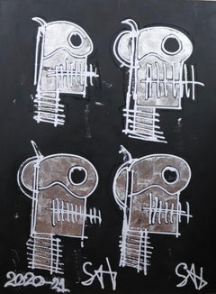 Silver Skulls.  Contemporary Neo-Expressionist Painting