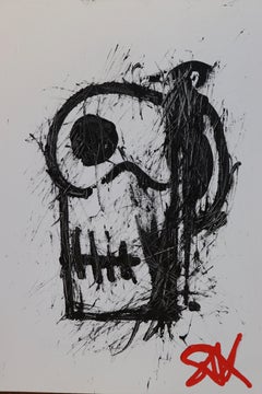 Cráneo. Pintura al óleo neoexpresionista contemporánea