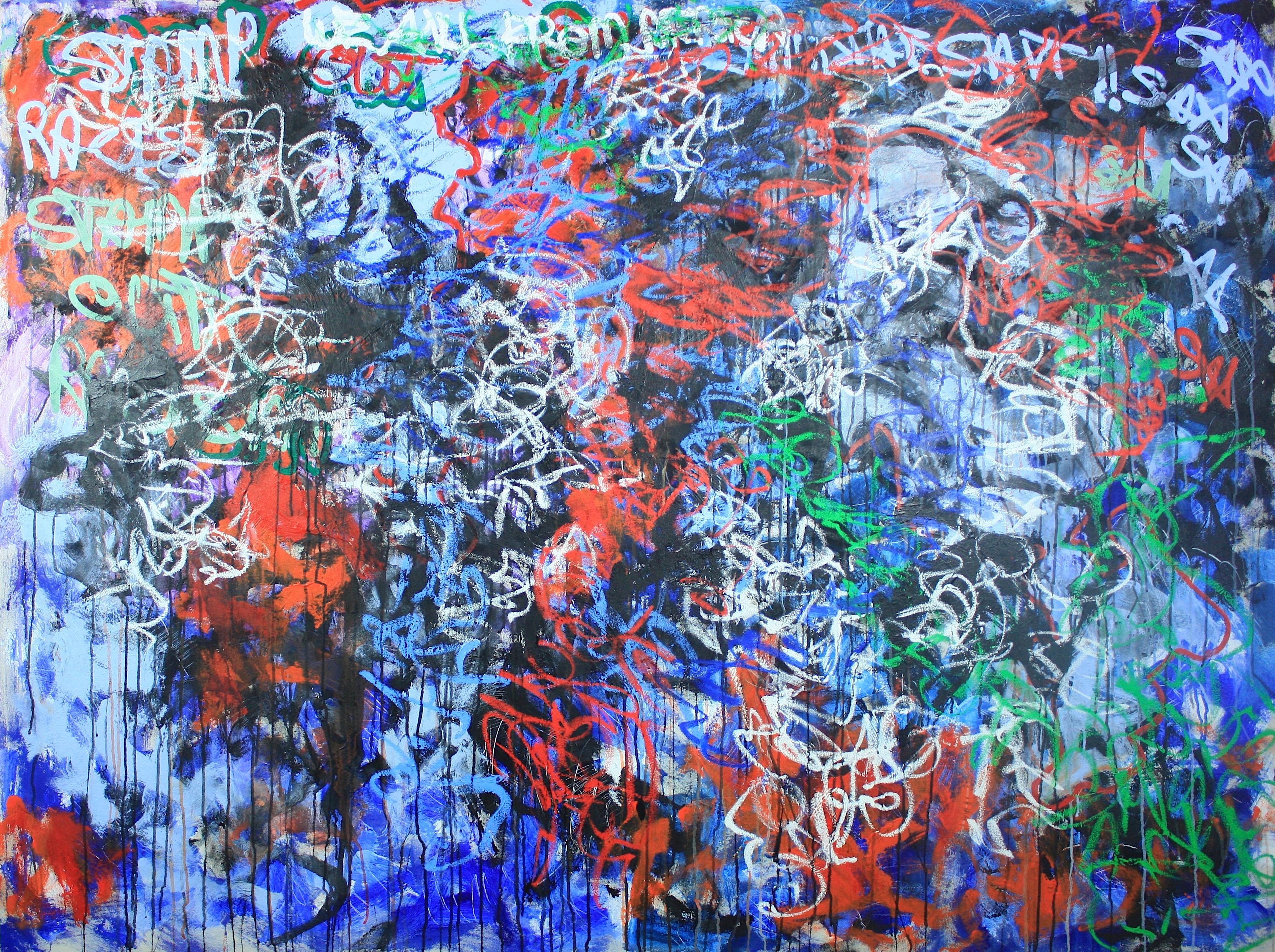 Rassismus ausmerzen. Wir alle kommen aus Afrika:  Contemporary Abstract Oil Painting – Mixed Media Art von Sax Berlin