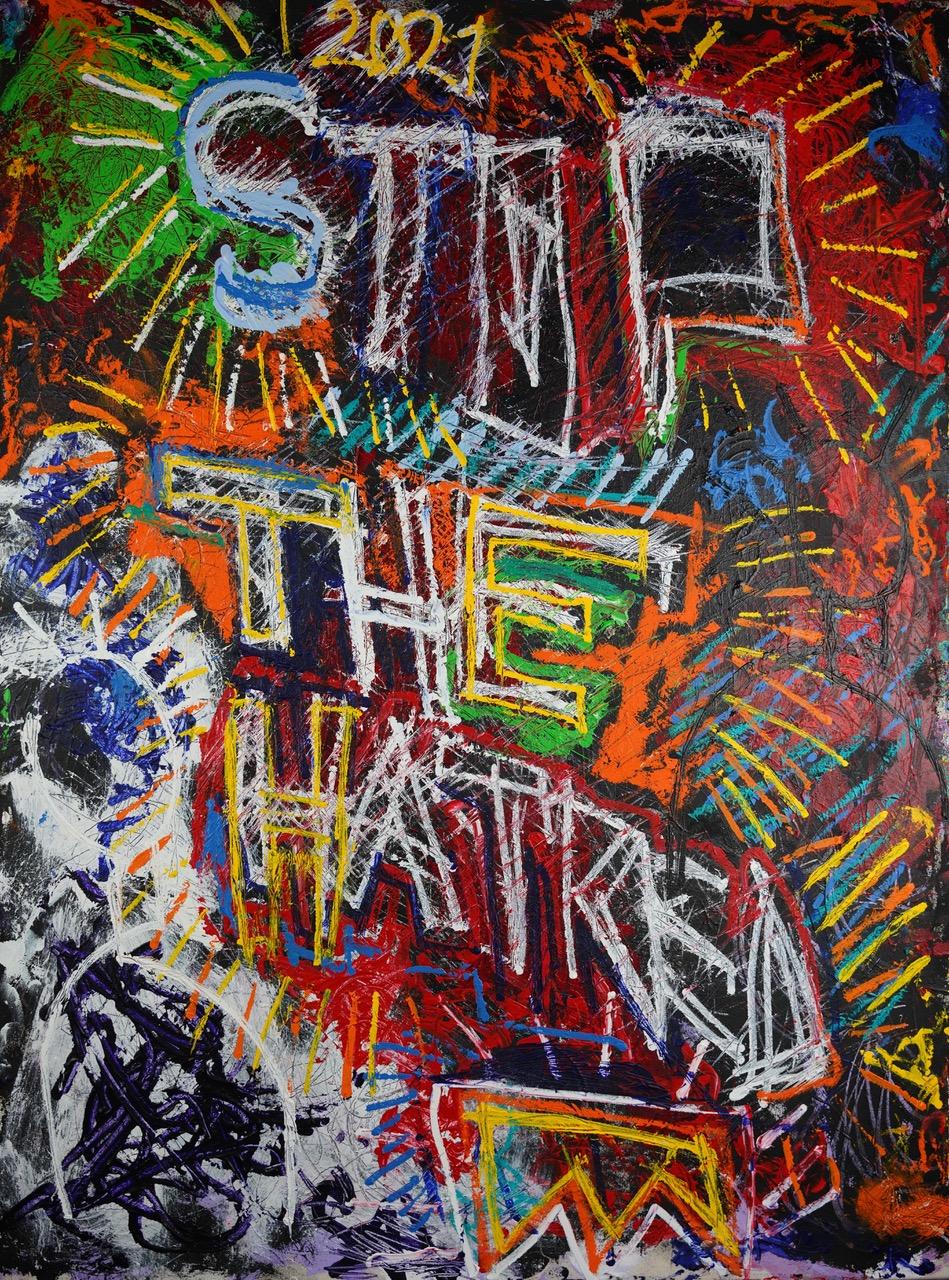 « Stop The Hatred » Peinture à l'huile néo-expressionniste contemporaine