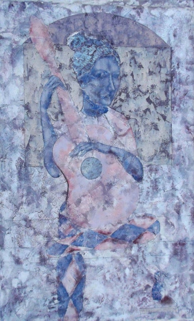 Sax Berlin Portrait Painting - "The Guitarist." Contemporary Figurative Oil Painting