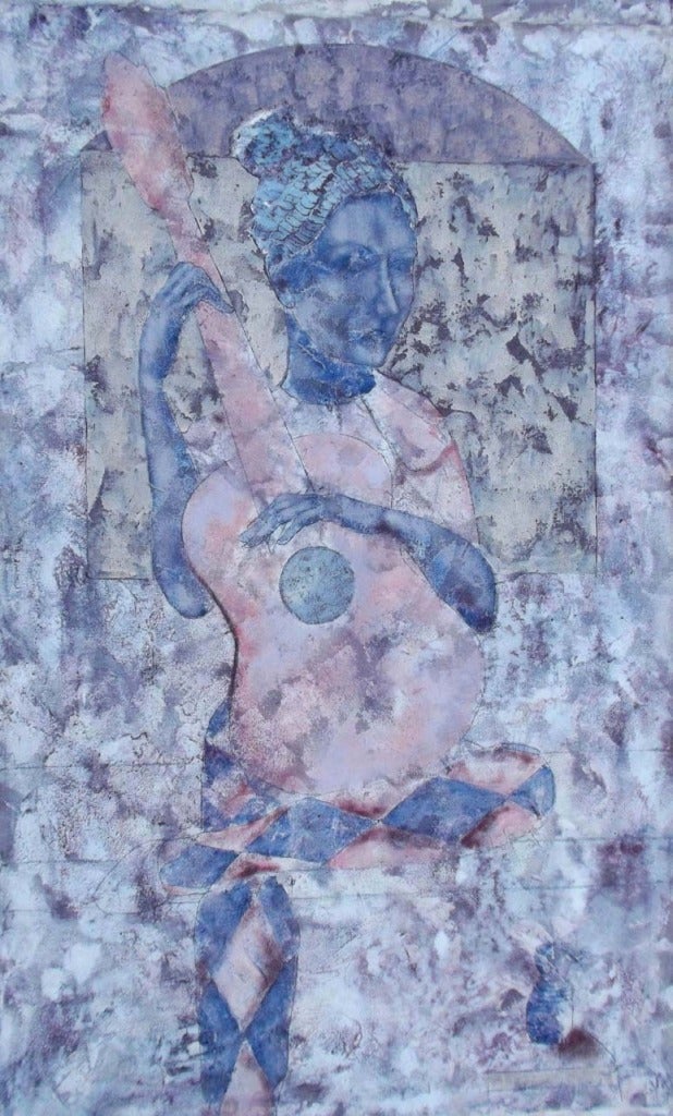 Sax Berlin Figurative Painting – "The Guitarist". Zeitgenössisches figuratives Ölgemälde