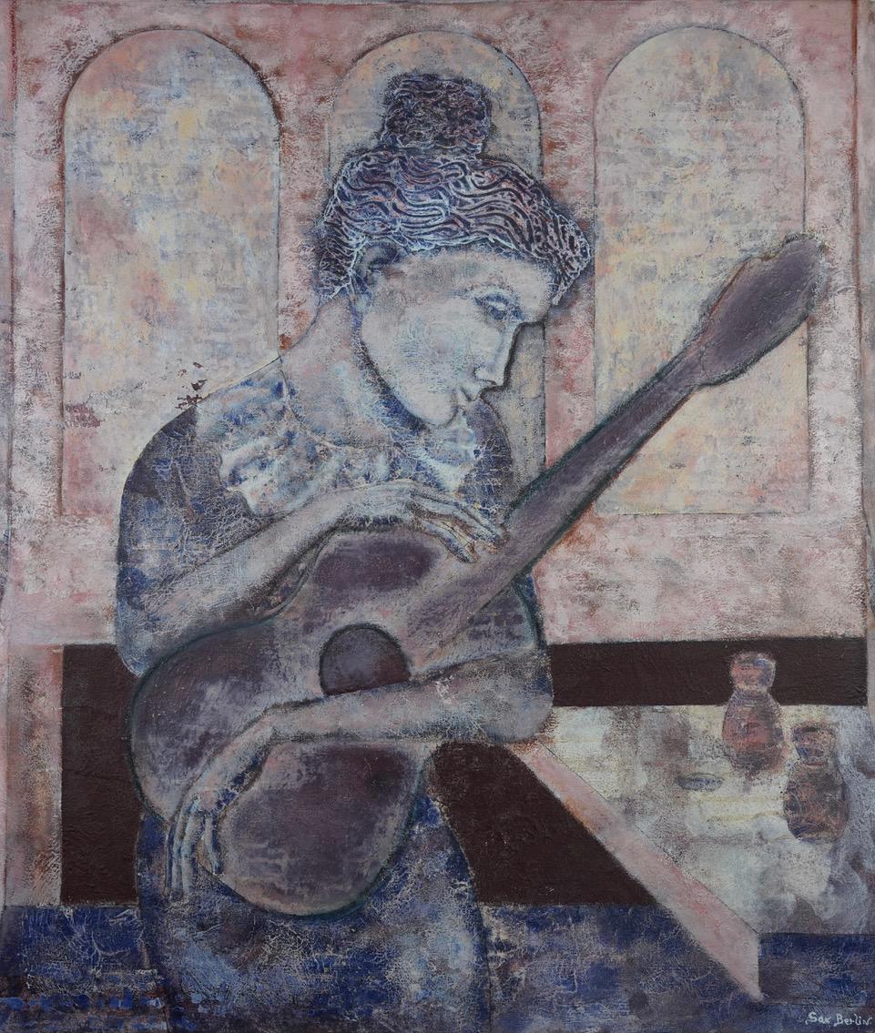 The Musician. Peinture à l'huile figurative contemporaine - Painting de Sax Berlin
