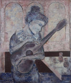 Vintage The Musician. Contemporary Figurative Oil Painting