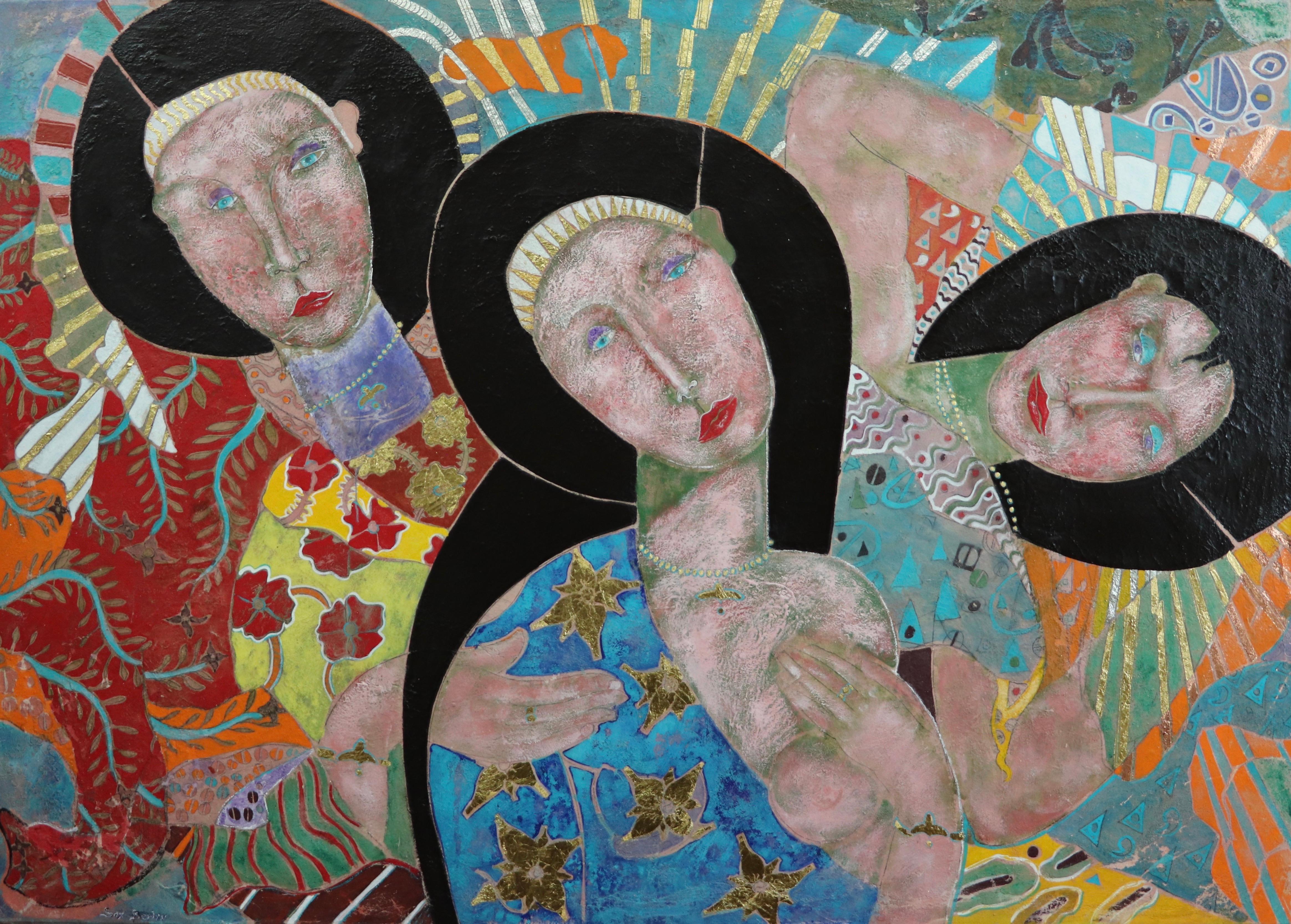 "The Wisdom In Women".     Contemporary Mixed Media Figurative Painting - Mixed Media Art by Sax Berlin