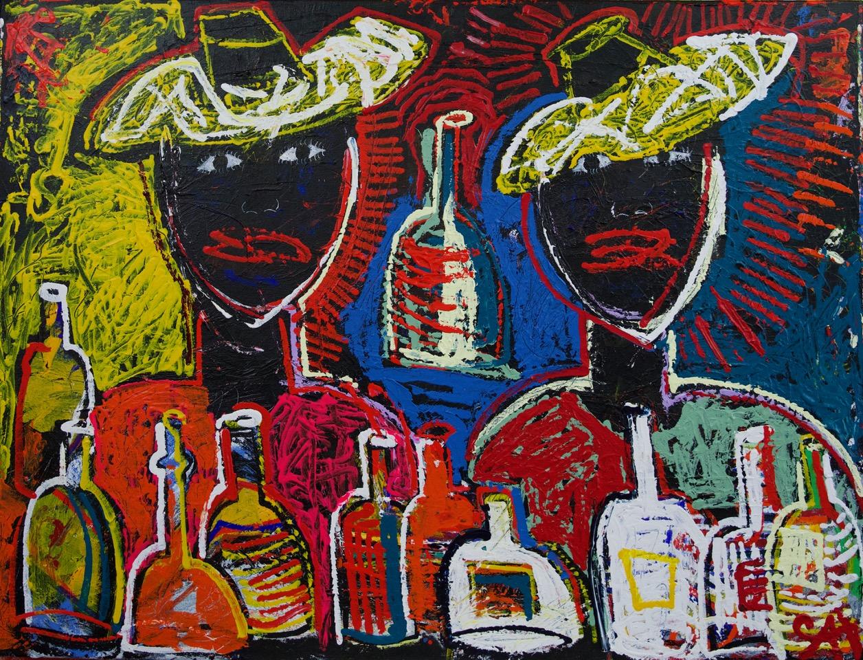 Abstract Painting di Sax Berlin - Vignerons:  Pittura ad olio neo espressionista contemporanea di grandi dimensioni