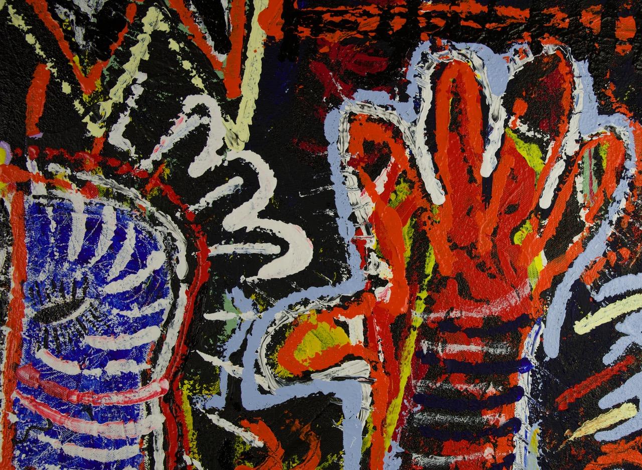 Wir kommen in Frieden:  Zeitgenössisches figuratives Gemälde (Schwarz), Figurative Painting, von Sax Berlin