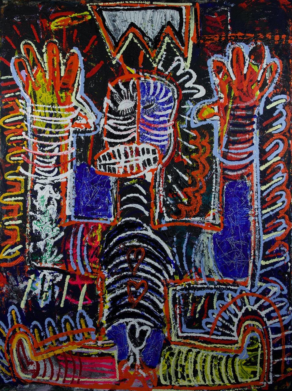 Sax Berlin Figurative Painting – Wir kommen in Frieden:  Zeitgenössisches figuratives Gemälde