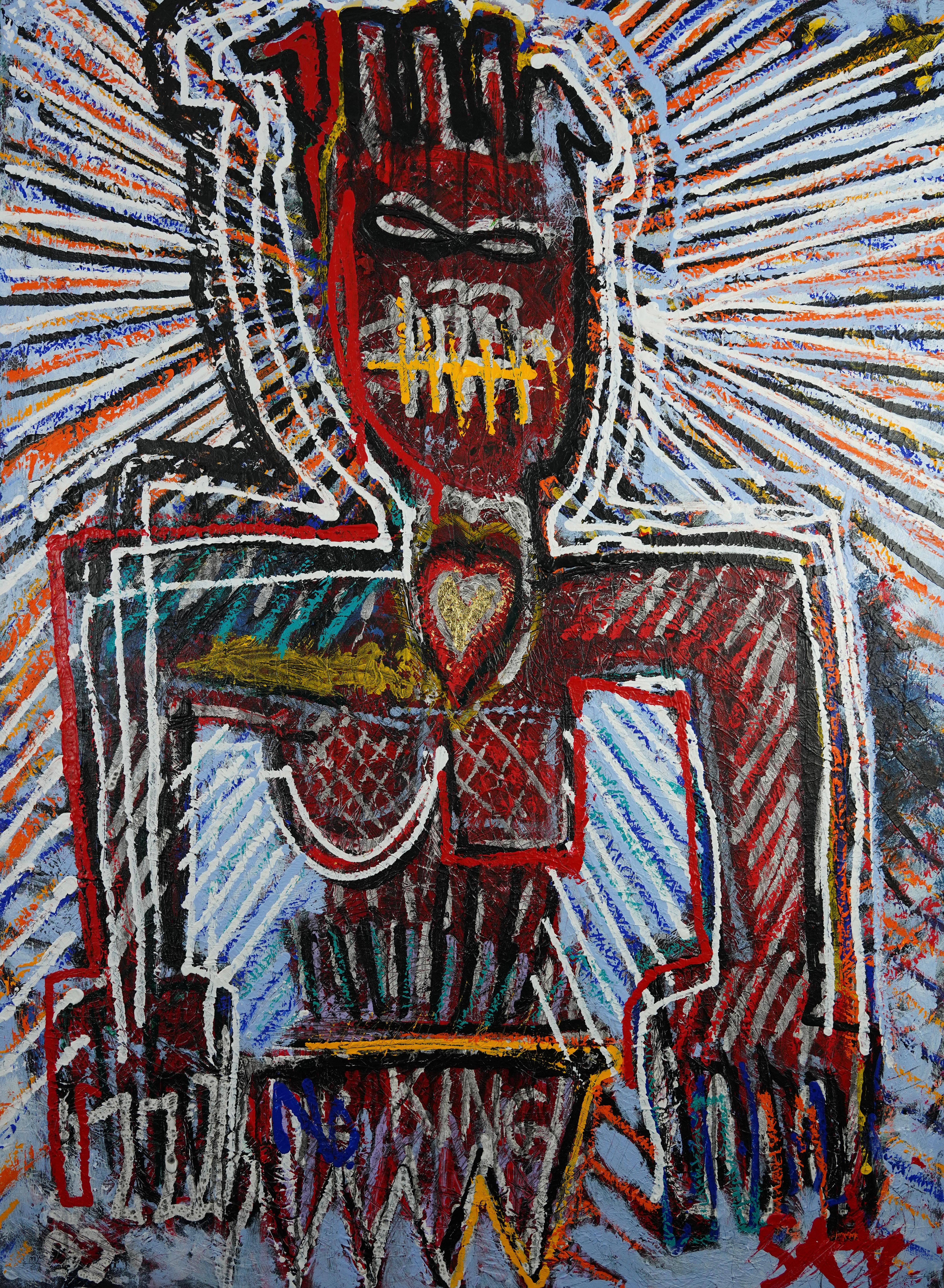 « Westside Watchdawg : The Golden Hearted »  Grande peinture à l'huile néo-expressionniste