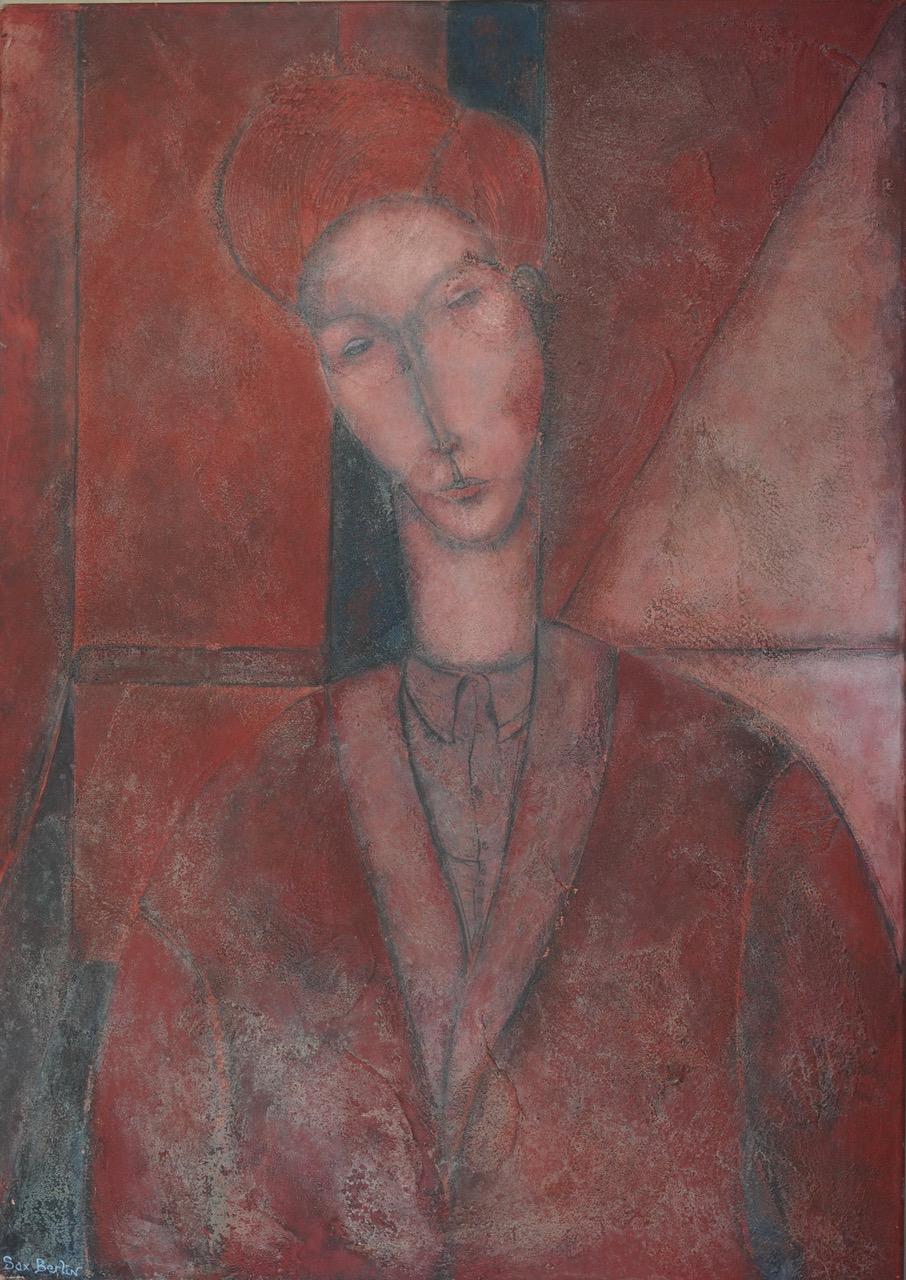 When the Camellia Falls Into the Darkness of the Well - Brown Figurative Painting by Sax Berlin