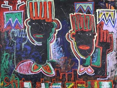 Up&Up, nous sommes tous originaires d'Afrique. Grande peinture néo-expressionniste