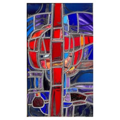 Vintage Sax Shaw (1916-2000) Contemporary Religious Stained Glass Window