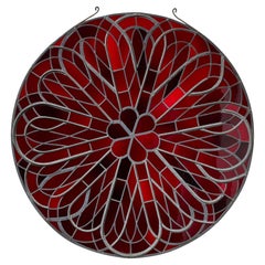 Sax Shaw (1916-2000) Large Gothic Style Red Stained Glass Roundel ø140cm