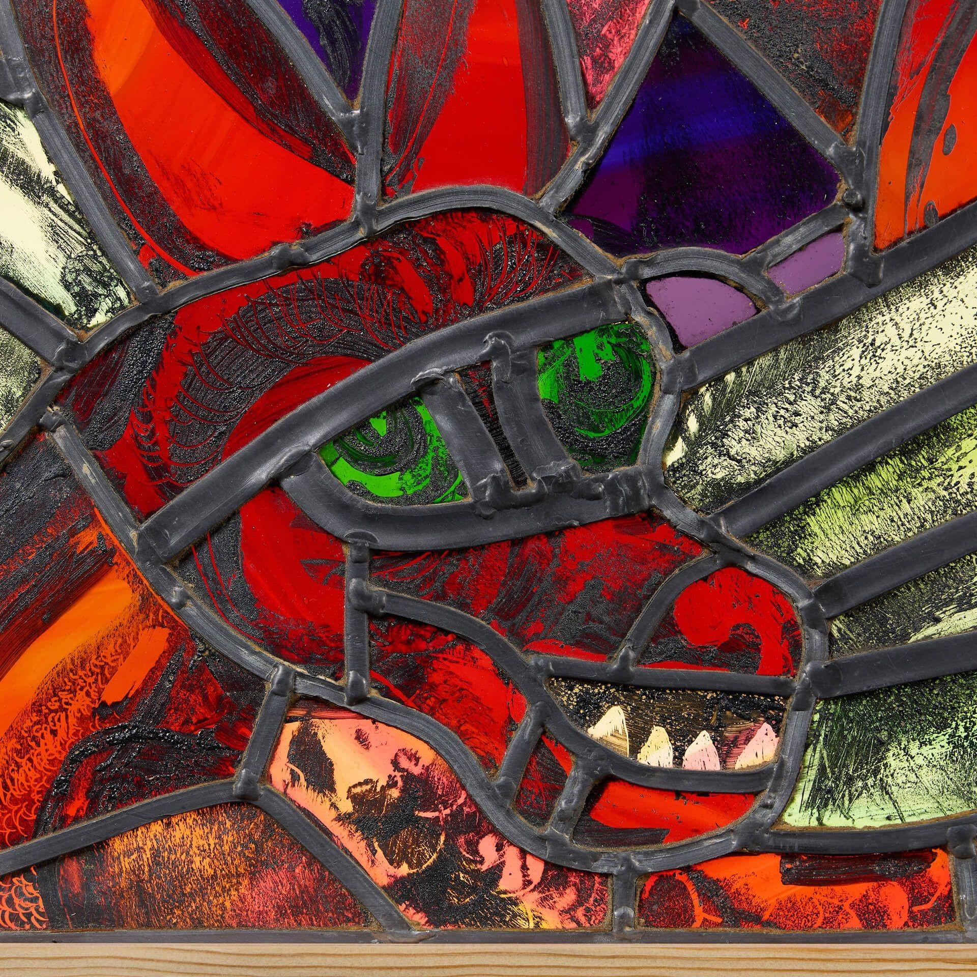 Mid-Century Modern Sax Shaw (1916-2000) Stained Glass Window with Dragon For Sale