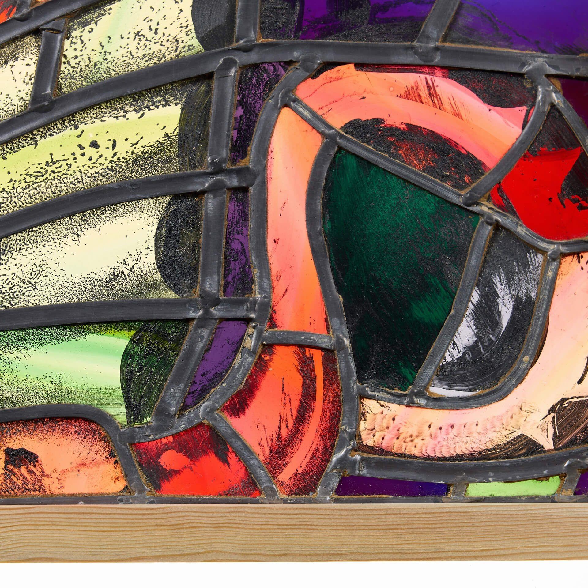 English Sax Shaw (1916-2000) Stained Glass Window with Dragon For Sale