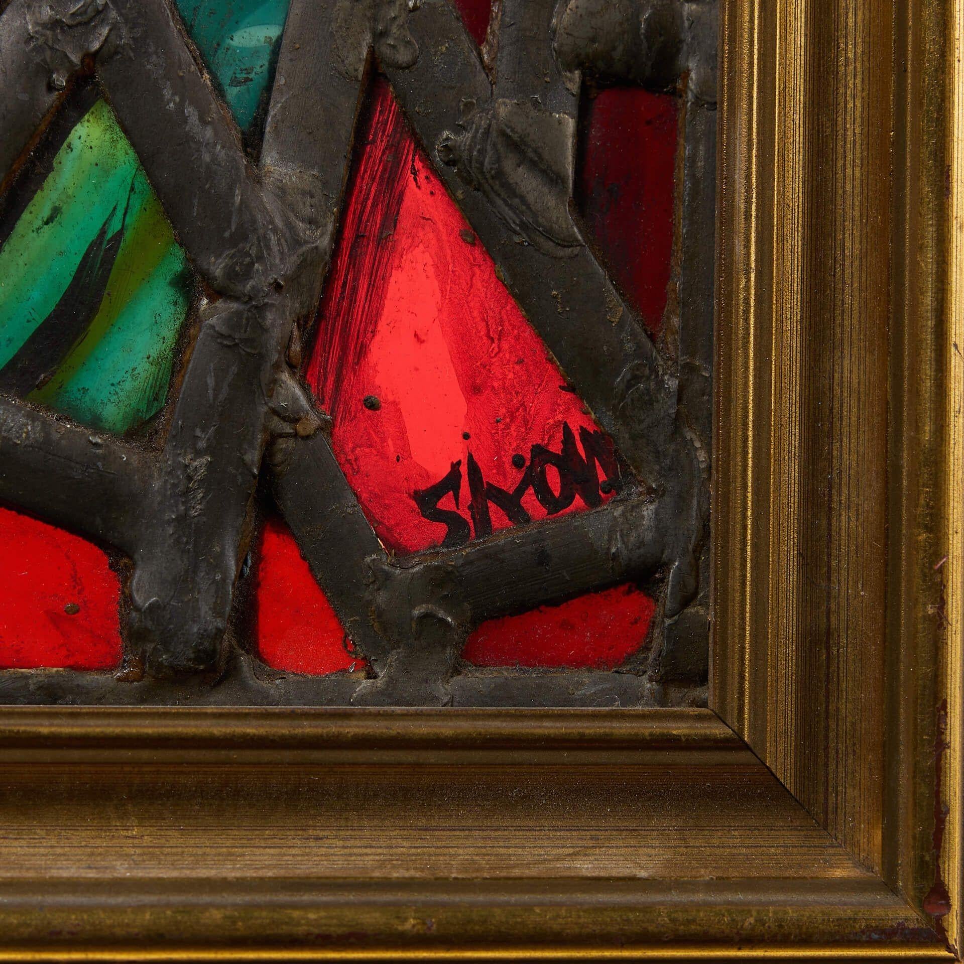 Scottish Sax Shaw (1916-2000) ‘The Bull’ Framed Stained Glass Panel For Sale