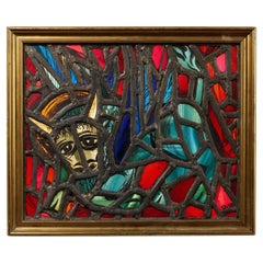 Sax Shaw (1916-2000) ‘The Bull’ Framed Stained Glass Panel
