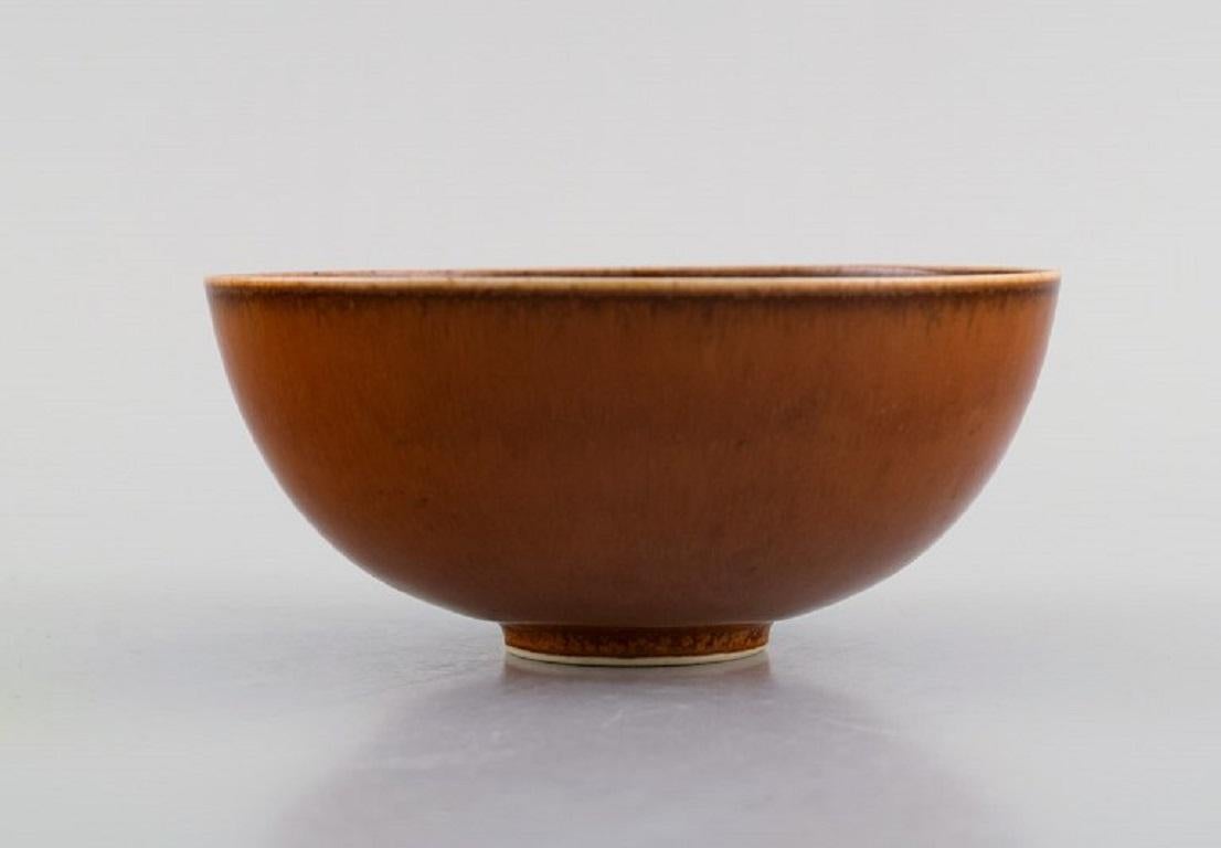 Saxbo bowl in glazed stoneware. Beautiful glaze in brown shades. Mid-20th century.
Measures: 12 x 5.5 cm.
In excellent condition.
Stamped.