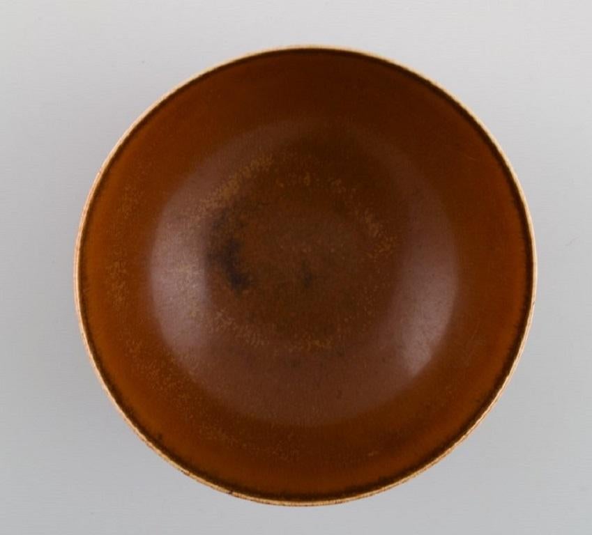 Danish Saxbo Bowl in Glazed Stoneware, Beautiful Glaze in Brown Shades, Mid-20th C For Sale