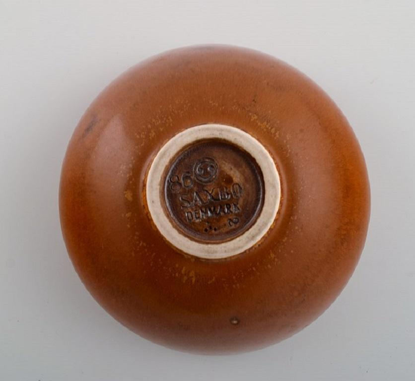 Ceramic Saxbo Bowl in Glazed Stoneware, Beautiful Glaze in Brown Shades, Mid-20th C For Sale