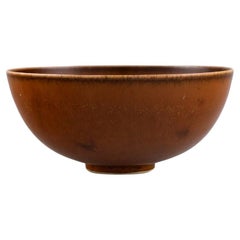 Saxbo Bowl in Glazed Stoneware, Beautiful Glaze in Brown Shades, Mid-20th C